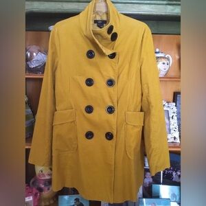 Luii Mustard large Pea Coat large EUC